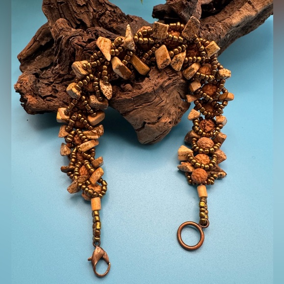 Unique bracelet, EUC. Made from natural stone, copper colored beads and seeds?? - Picture 4 of 5